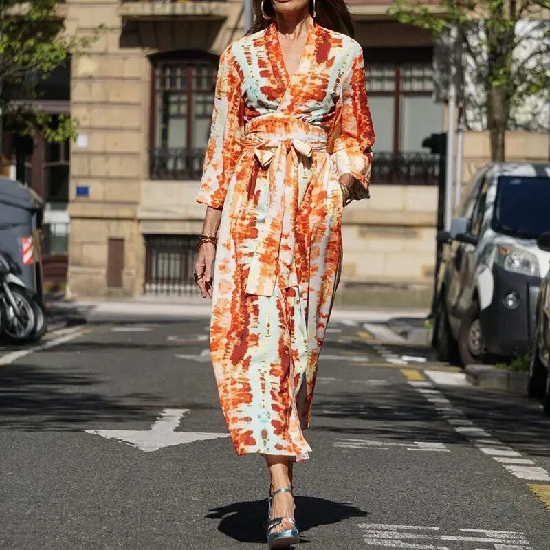 Eilynn - Orangefarbenes Maxikleid für Damen Orange