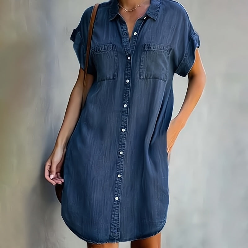 Elbertha – Lässiges Denim-Tunikakleid mit Taschen Dunkelblau