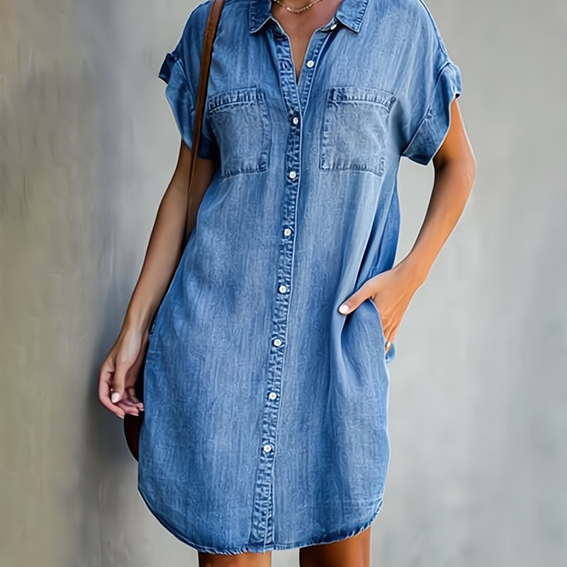 Elbertha – Lässiges Denim-Tunikakleid mit Taschen Hellblau
