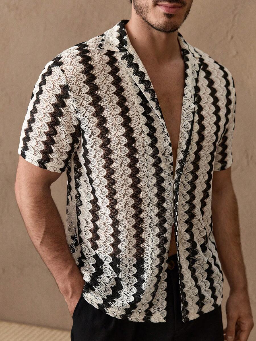 Elias – Jacquard Kurzarmhemd Herren Regular Fit Lässig 5