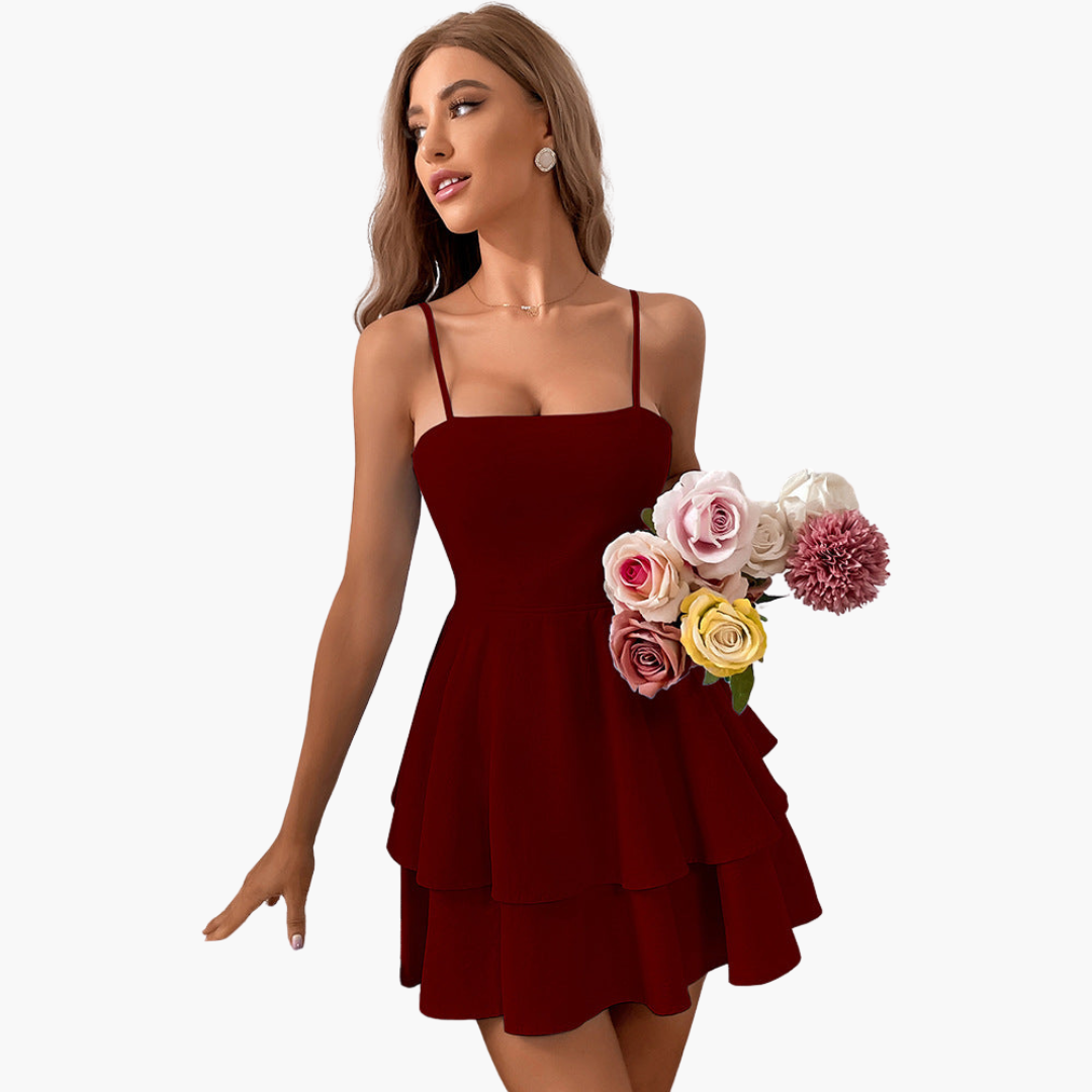  Emelina - Summer Mini Dress für Frauen Weinrot