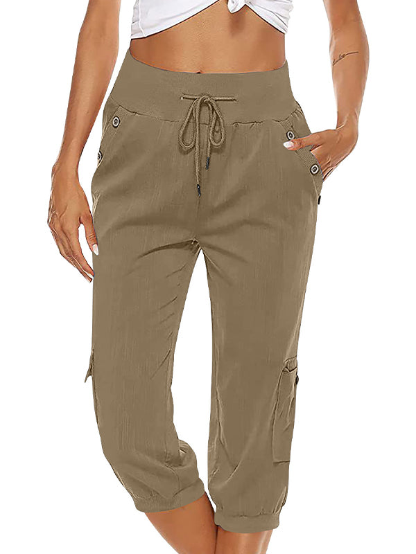 Emyra - Kordelzughosen mit Taschen für Damen Khaki