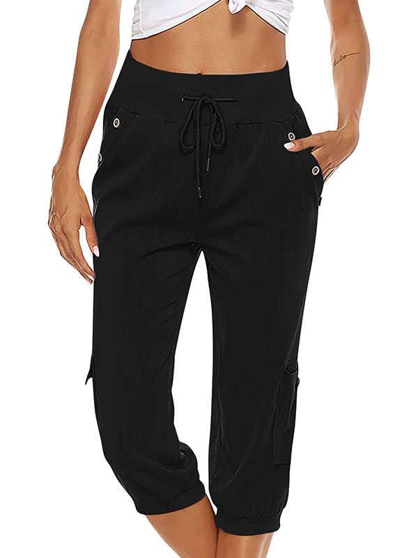 Emyra - Kordelzughosen mit Taschen für Damen Schwarz