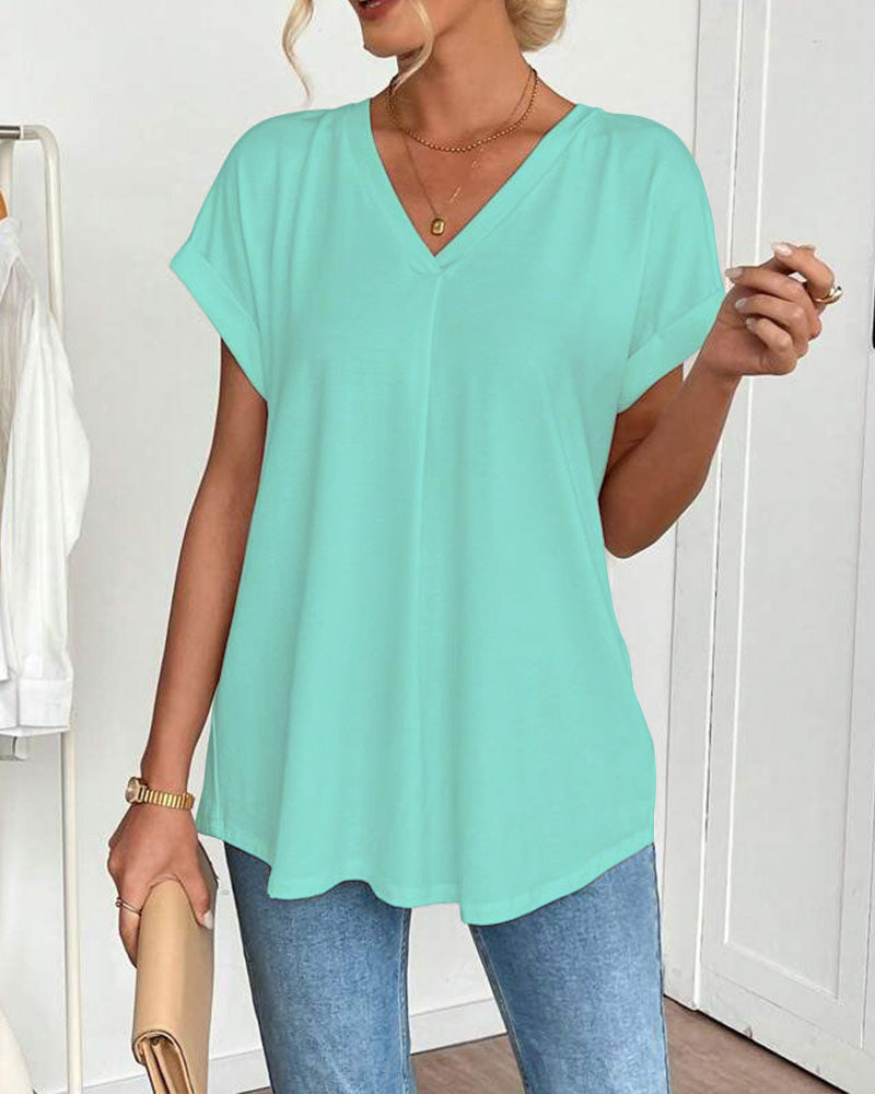 Enid - T-Shirt kurzärmelig einfarbig Patchwork Cyan