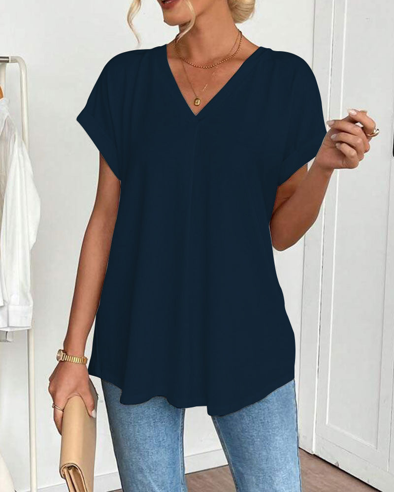 Enid - T-Shirt kurzärmelig einfarbig Patchwork Marineblau