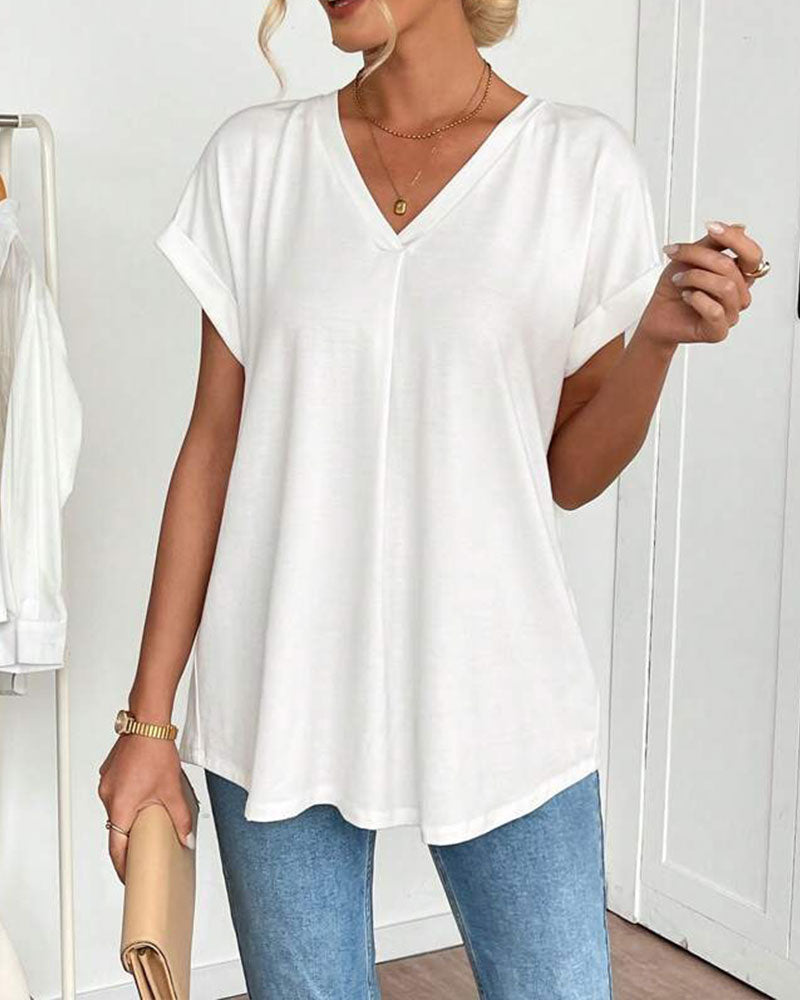 Enid - T-Shirt kurzärmelig einfarbig Patchwork Weiß