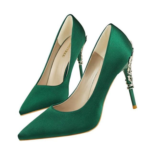 Ernestine - Elegante Damen Pumps für Hochzeit und besondere Anlässe mit Metallabsatz Grün