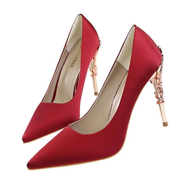 Ernestine - Elegante Damen Pumps für Hochzeit und besondere Anlässe mit Metallabsatz Weinrot