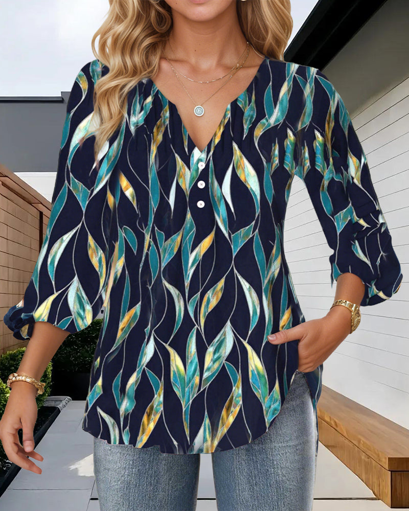 Estella- Bluse Casual V-Ausschnitt Blau