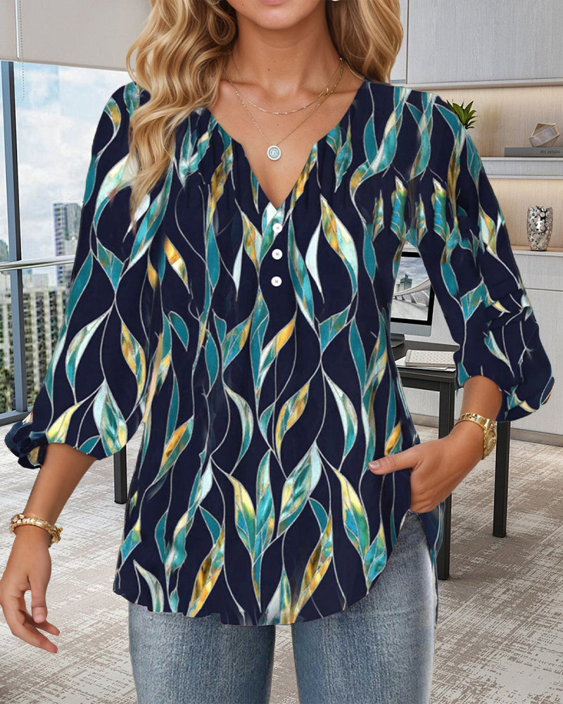 Estella- Bluse Casual V-Ausschnitt Blau 1