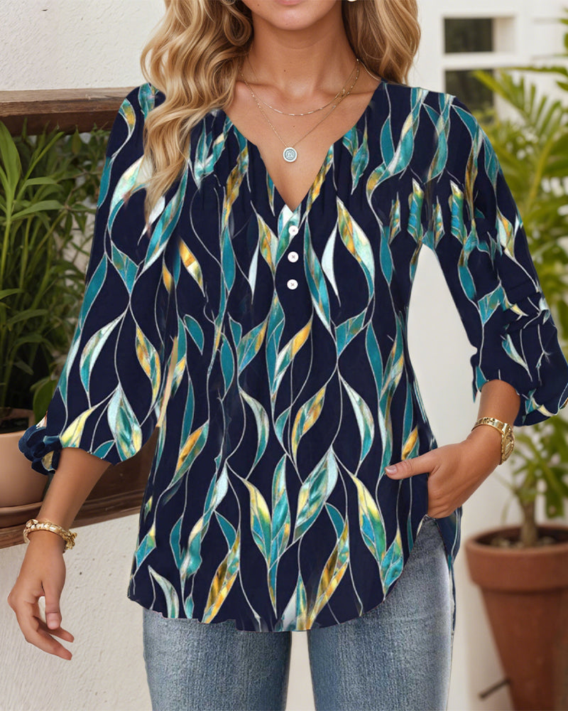 Estella- Bluse Casual V-Ausschnitt Blau 3