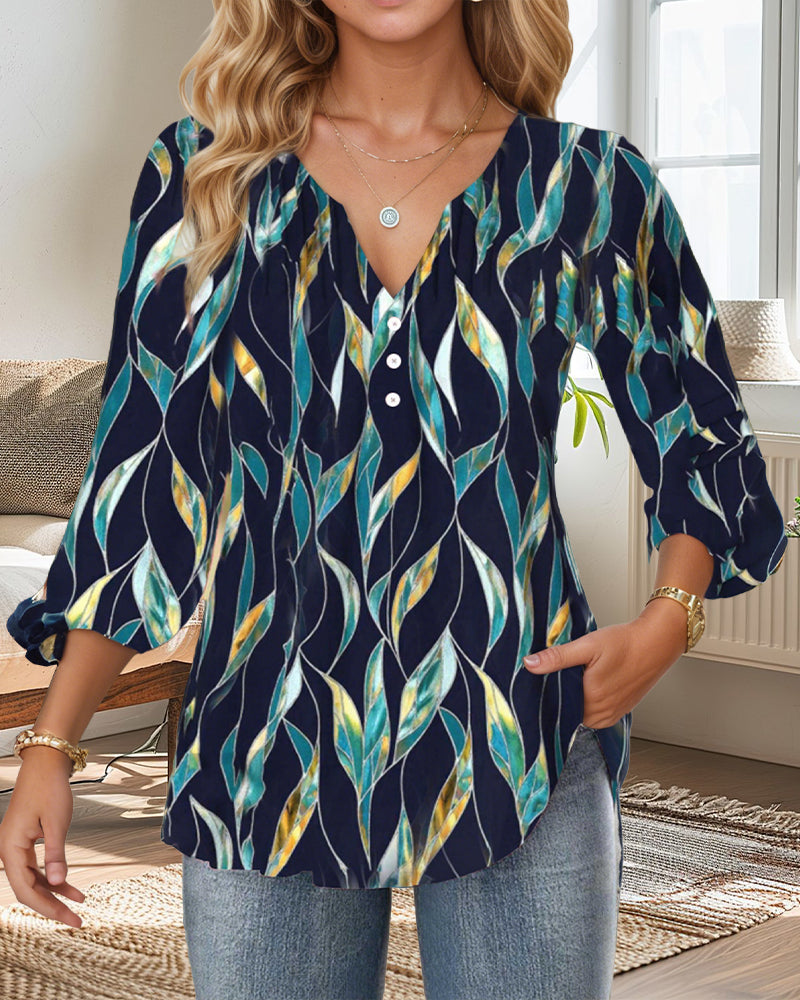 Estella- Bluse Casual V-Ausschnitt Blau 4