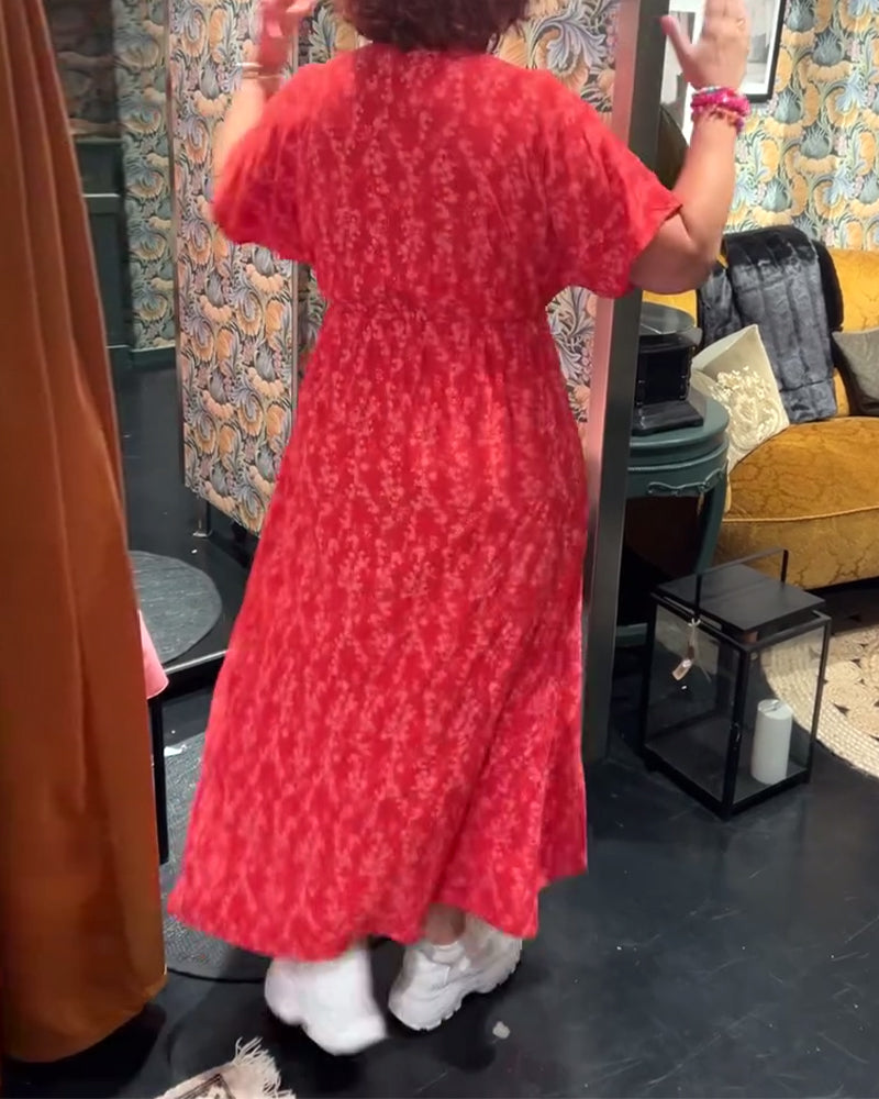 Esther- Kleid V-Ausschnitt Schlitz Sexy Rot 2