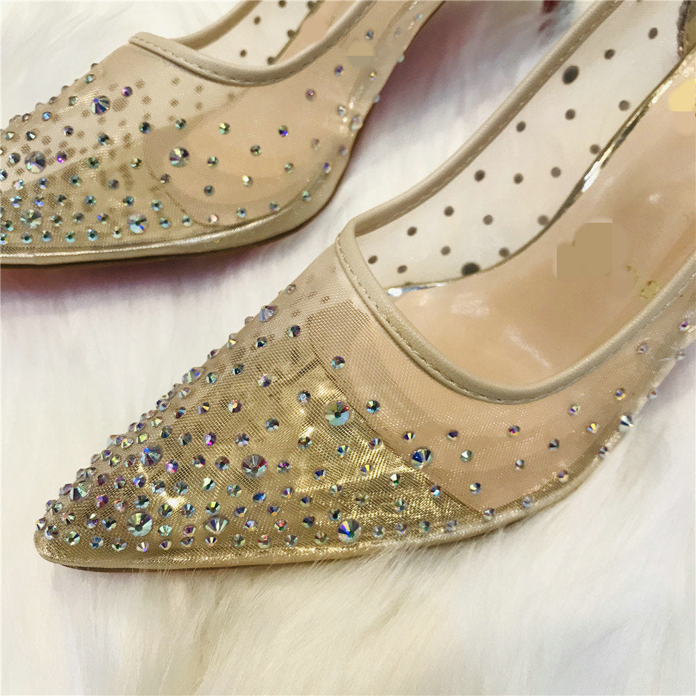 Ethelinde – Transparente Damenschuhe mit Strassapplikation Silber