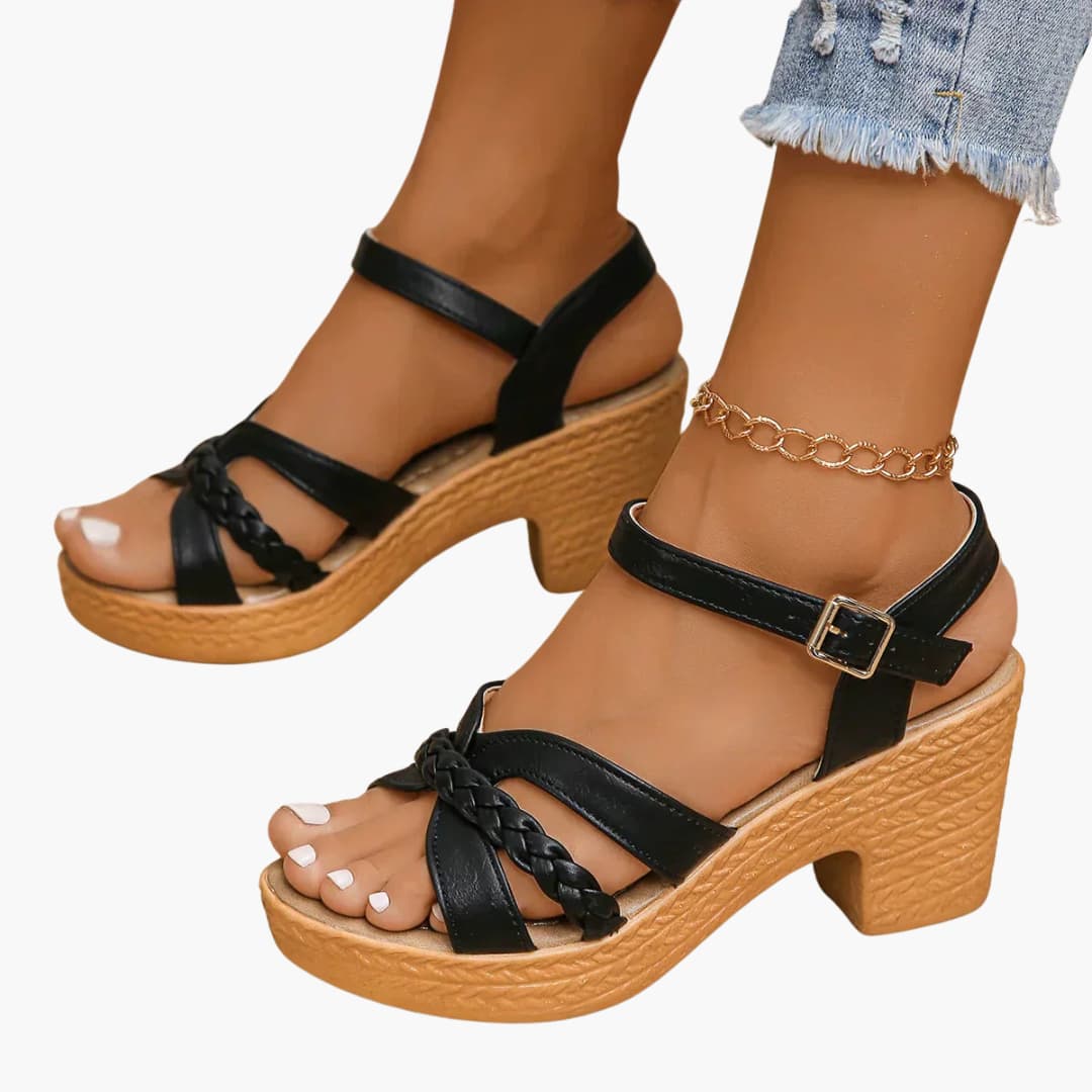 Evania - Orthopädische Keilsandalen mit Fußbett Schwarz