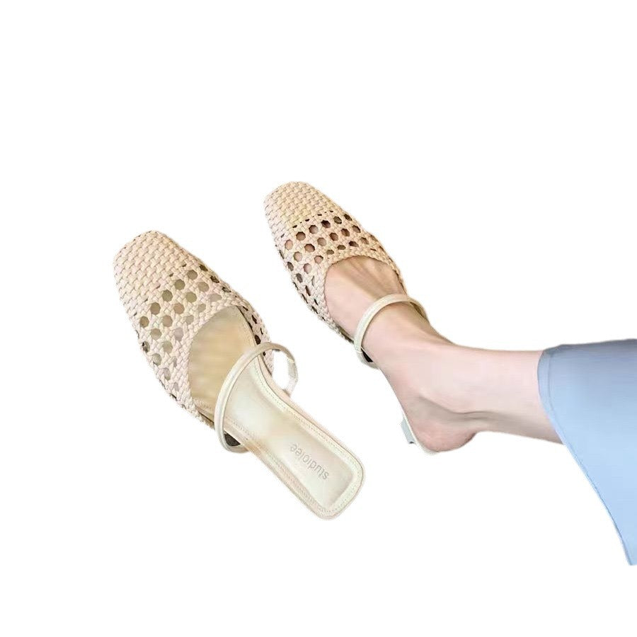 Fabienne- Damen Gewebte Offene Toe Mules mit Riemen Weiß 2