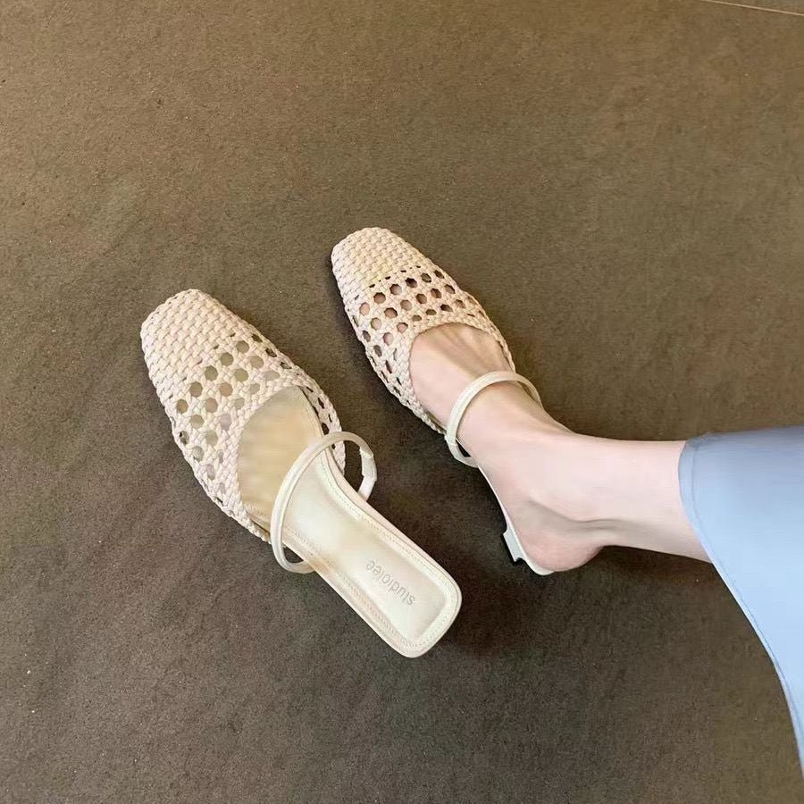 Fabienne- Damen Gewebte Offene Toe Mules mit Riemen Weiß 3