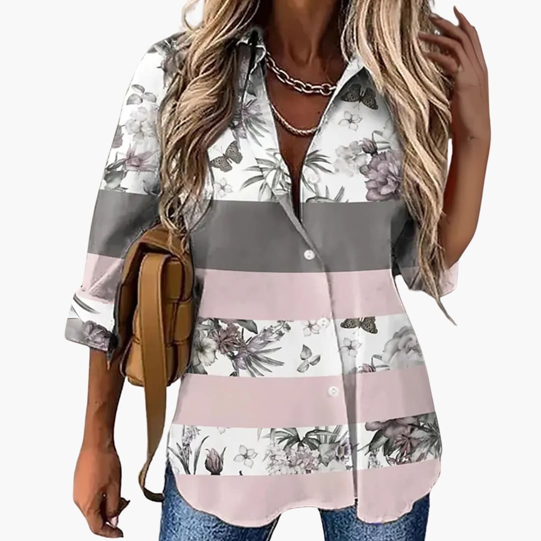 Fanja - Floral Casual Top für Damen Grau