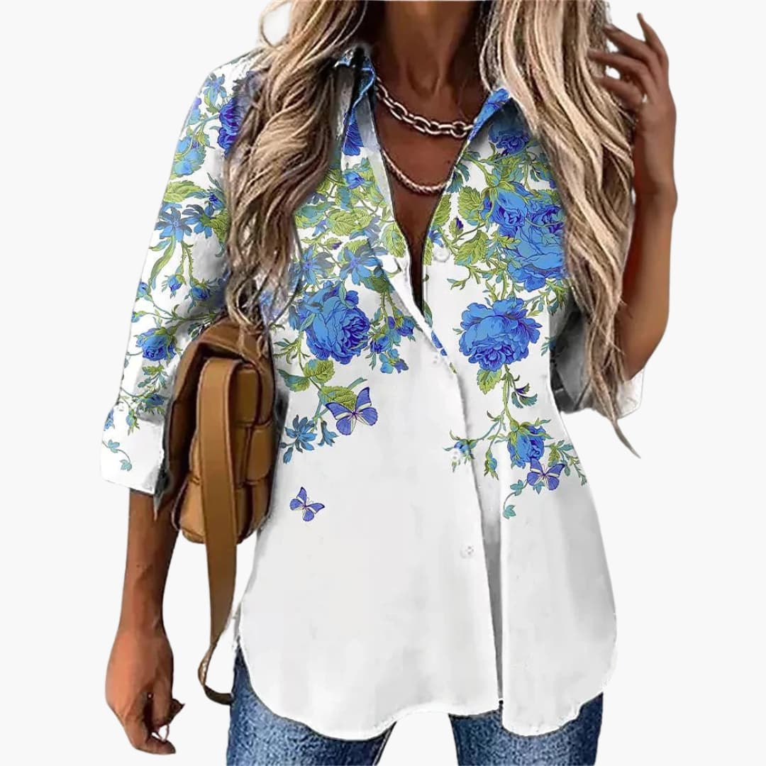 Fanja - Floral Casual Top für Damen Himmelblau