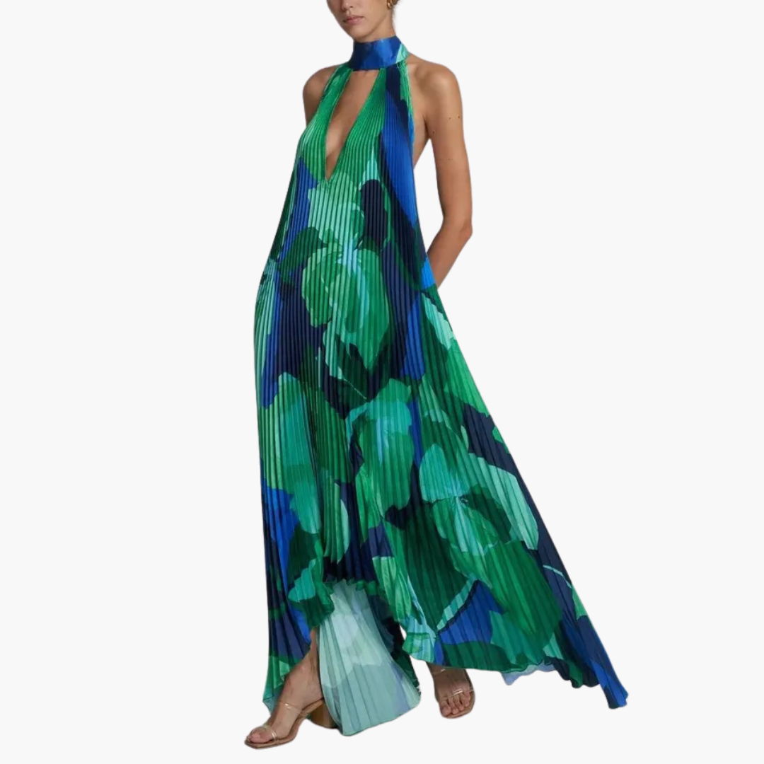 Felicitas – Sommerliches Plisseekleid mit Blumenmuster Grün