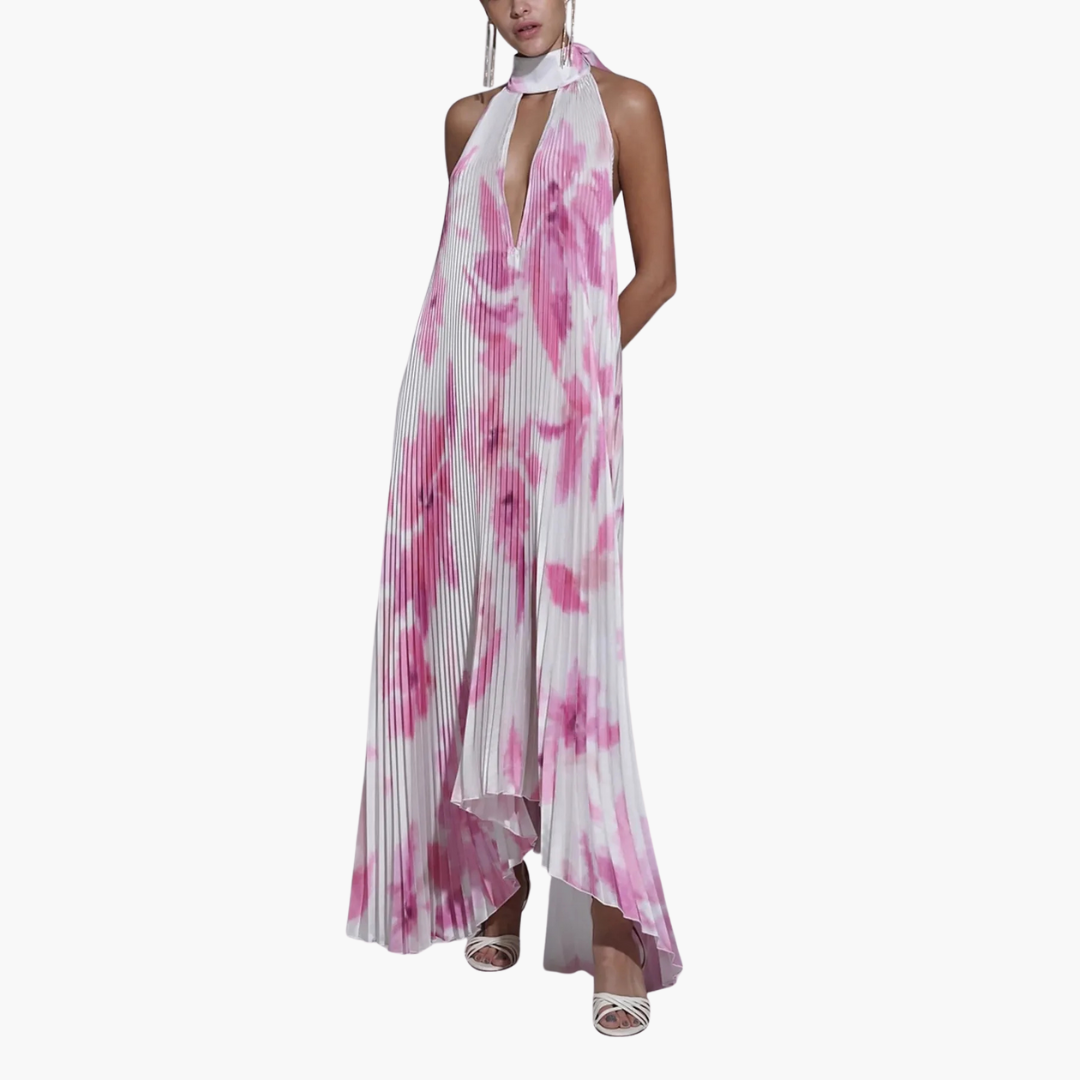 Felicitas – Sommerliches Plisseekleid mit Blumenmuster Hellrosa