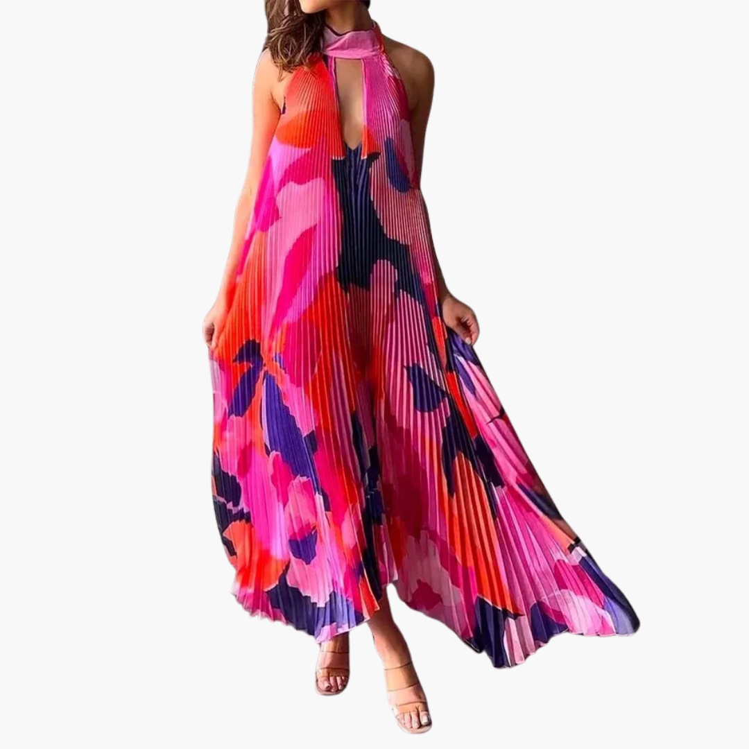Felicitas – Sommerliches Plisseekleid mit Blumenmuster Rosa