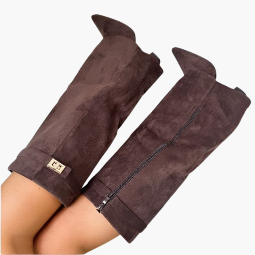 Feline - Kniehohe Damenstiefel mit Schnalle Braun