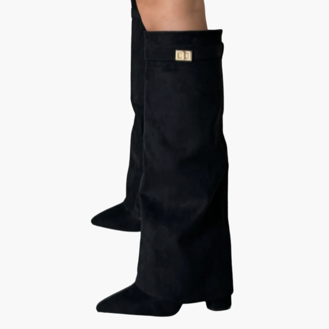 Feline - Kniehohe Damenstiefel mit Schnalle Schwarz