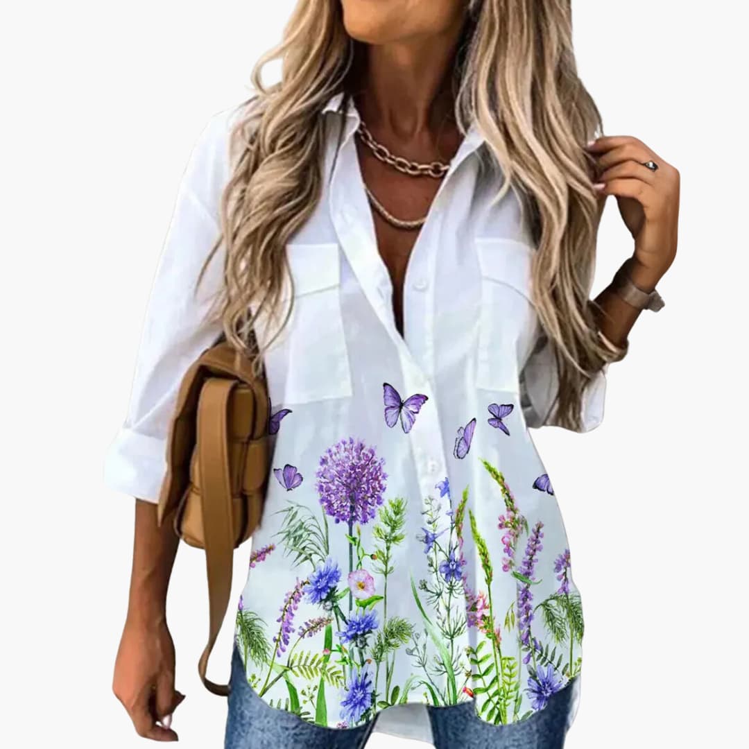 Felizia - Casual Bluse für Damen mit Blumenmuster - Locker & Elegant Weiß