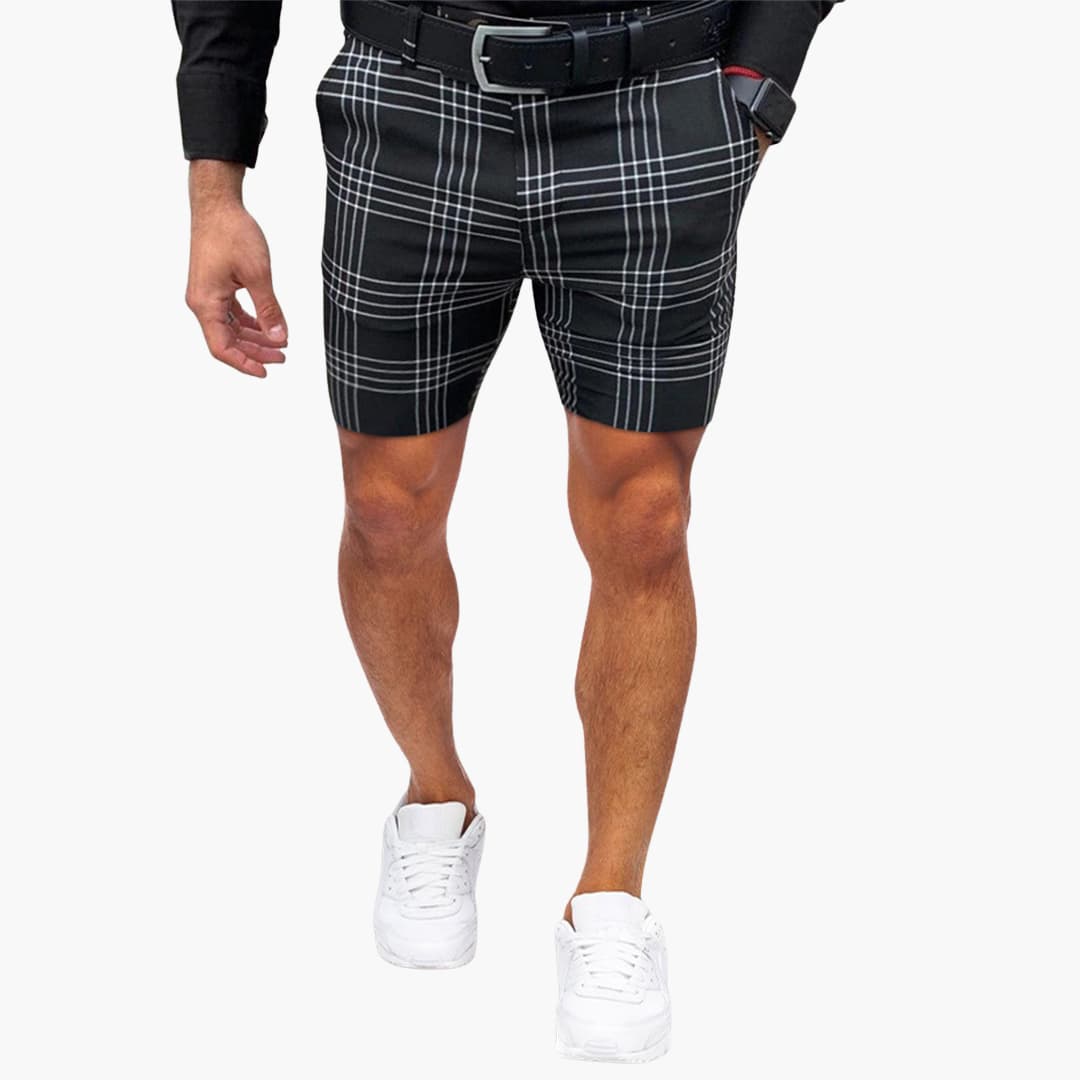 Fenix - Herren Shorts mit Karomuster und Seitentaschen für Sommer Schwarz