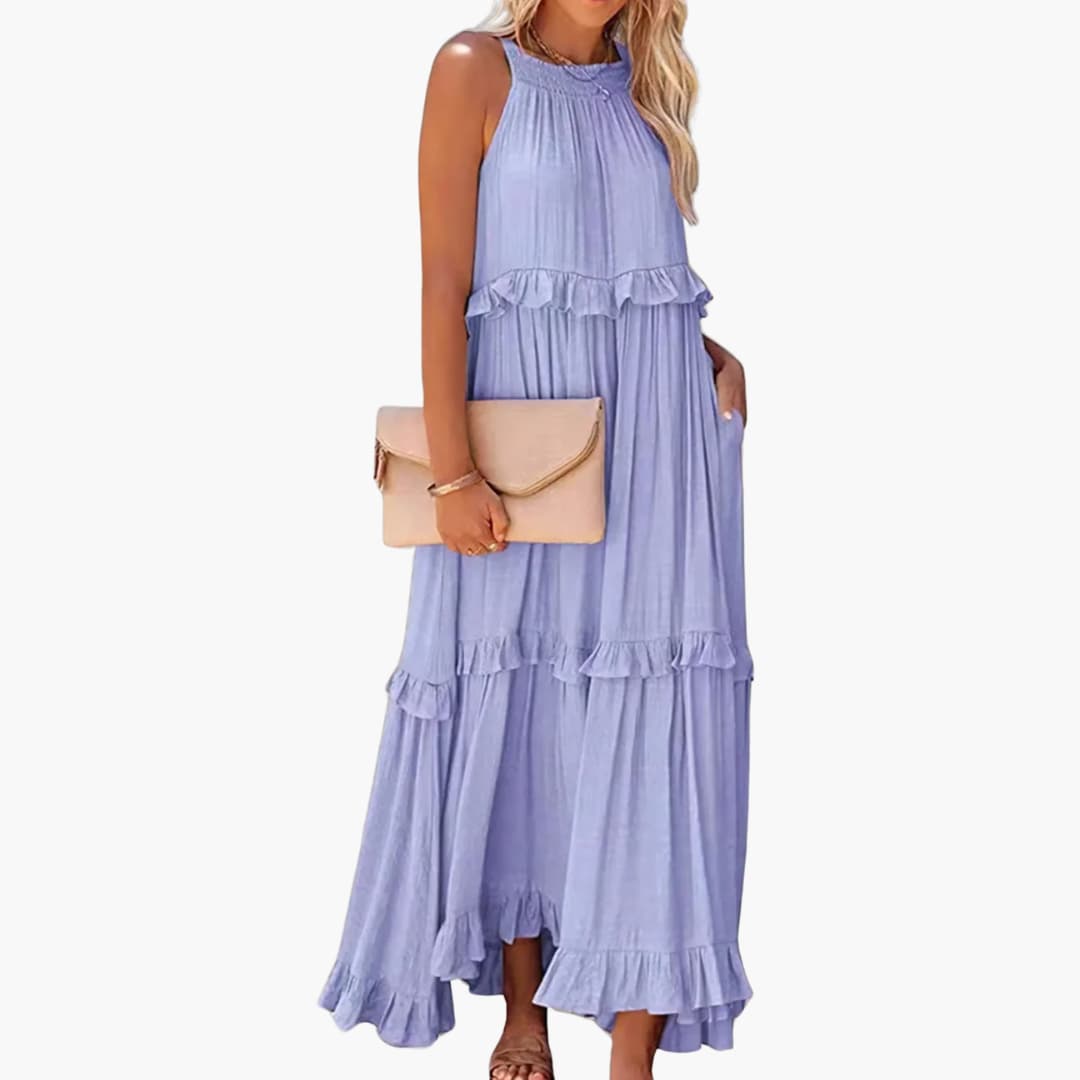 Fidesia – Stufiges Maxikleid mit Rüschen für Damen Lila