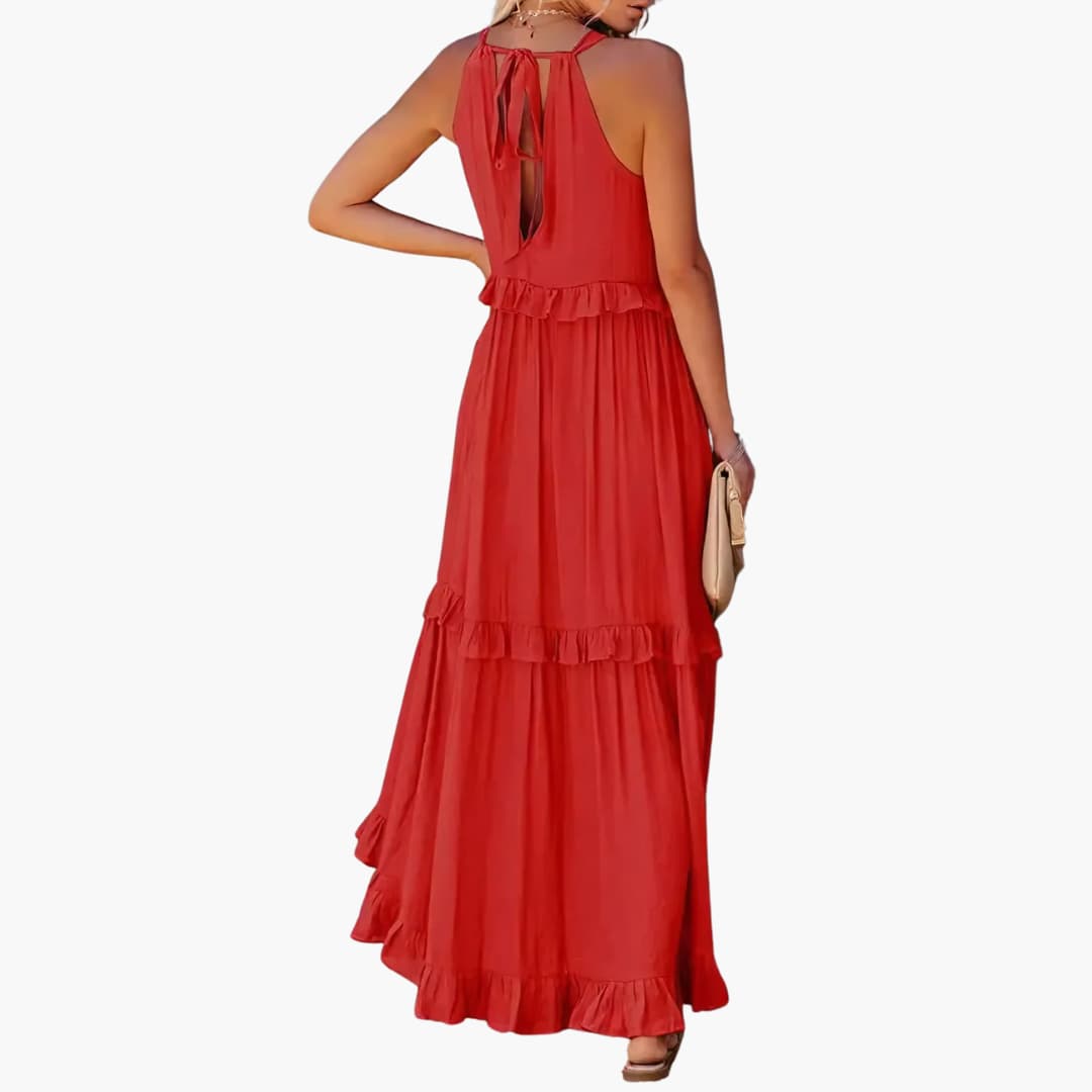 Fidesia – Stufiges Maxikleid mit Rüschen für Damen Rot