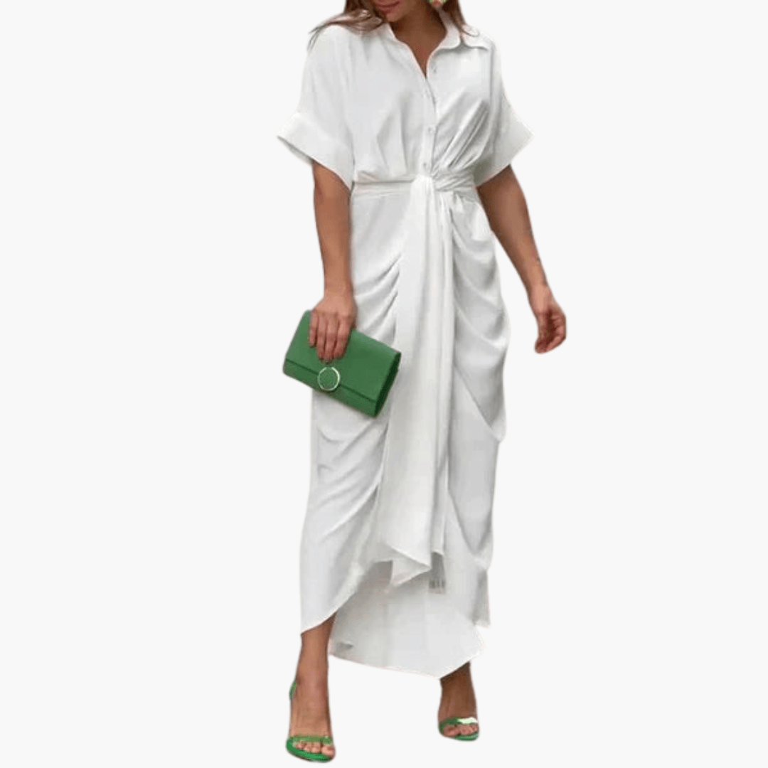 Filomena – Hemdblusenkleid mit Gürtel & Blumenmuster Weiß