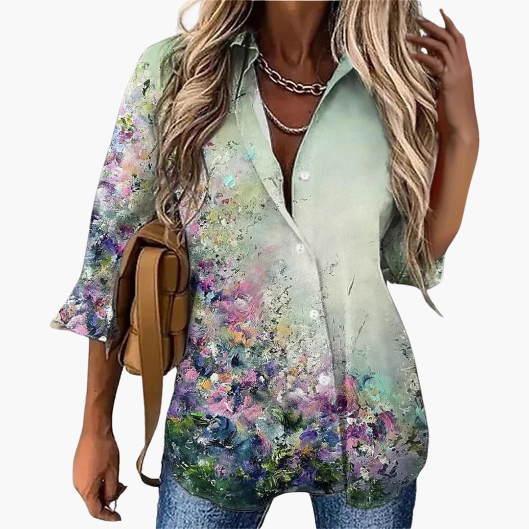 Fina - Lockere Damenbluse mit Blumenmuster Armygrün
