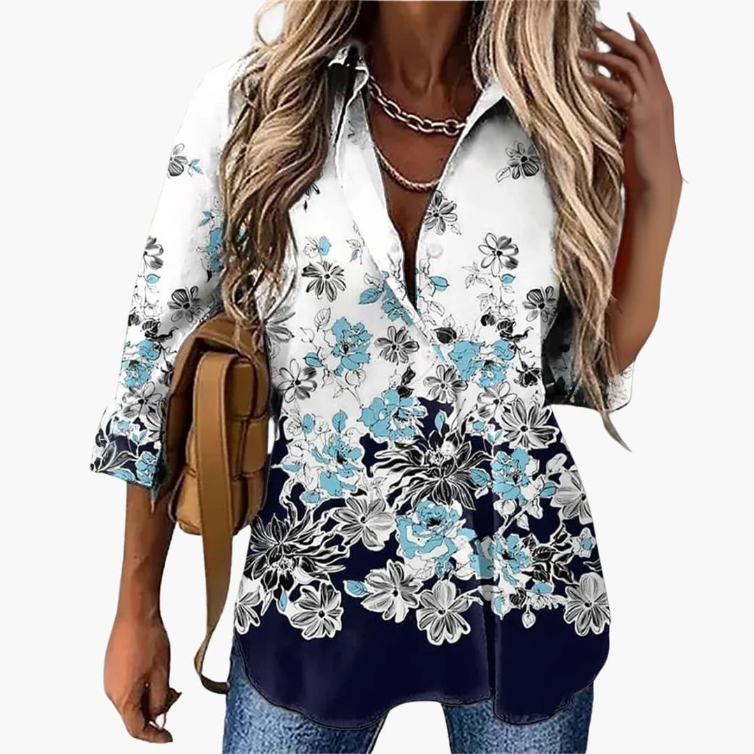 Fina - Lockere Damenbluse mit Blumenmuster Blau