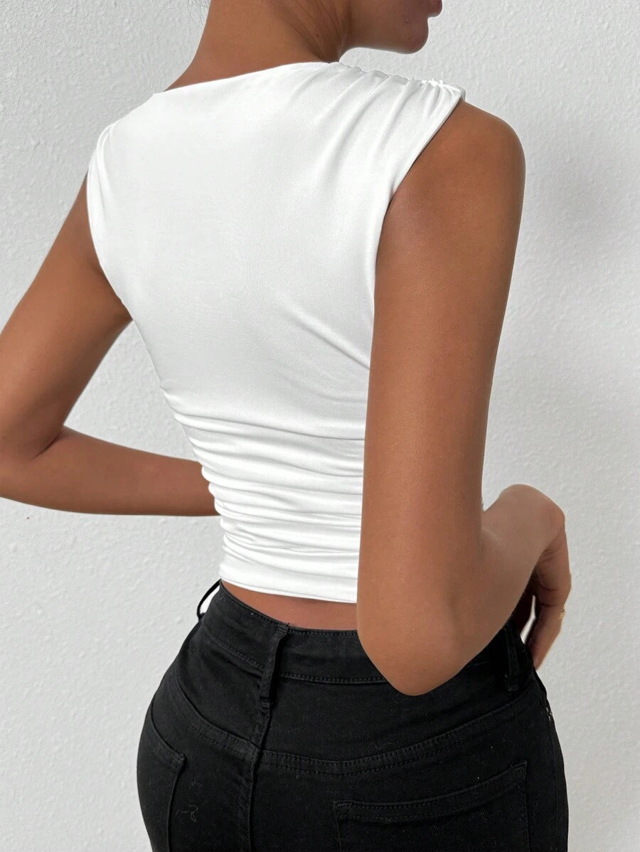 Fiona – Sommer Trägertop Damen Einfarbig Gefaltet Elegant 2