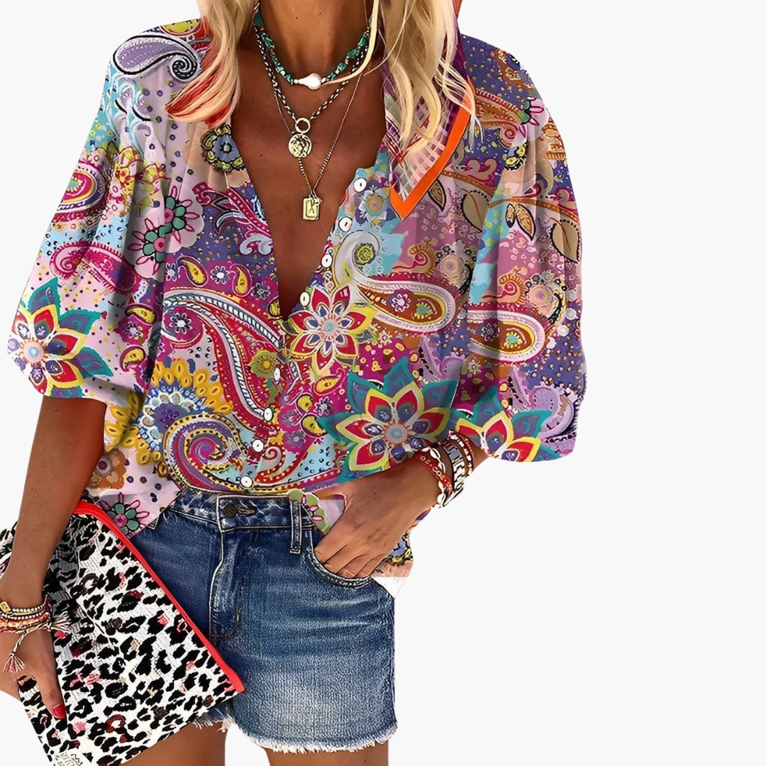 Floralia – Damen T-Shirt mit floralem Print Lila