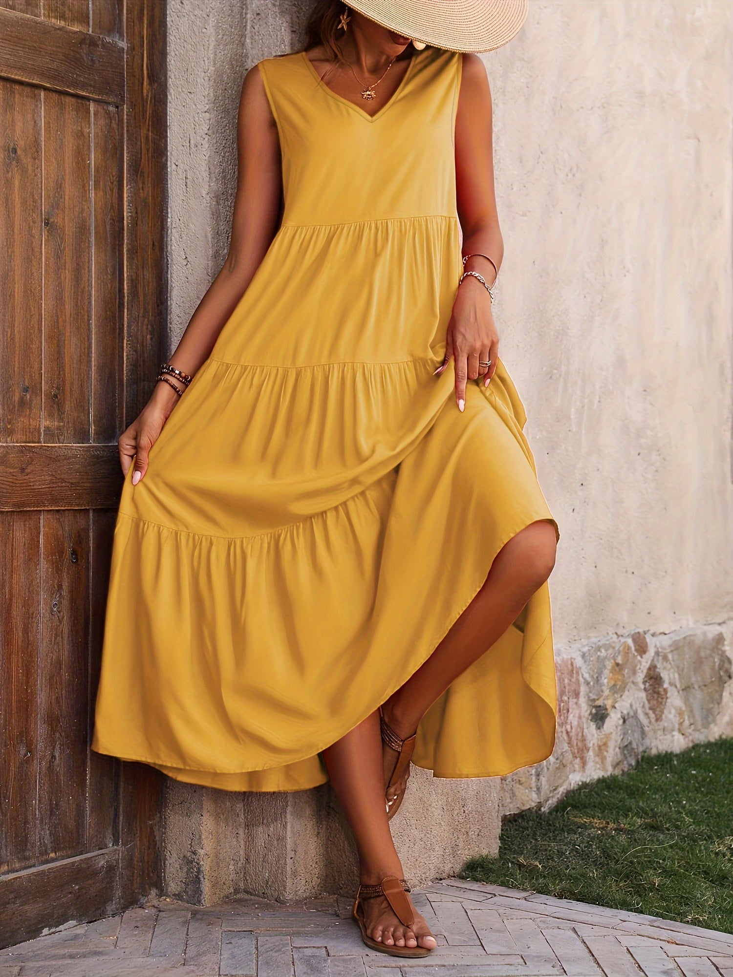 Franca – Ärmelloses Layering-Kleid mit V-Ausschnitt für Damen Kurkuma