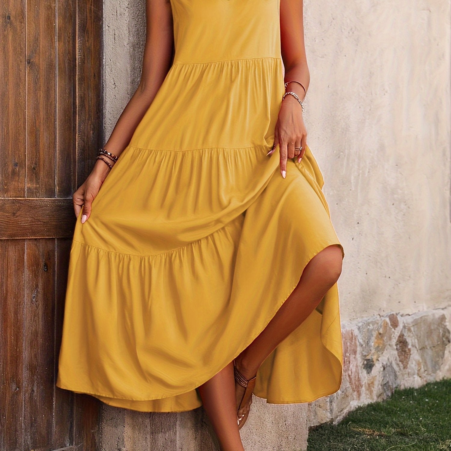 Franca – Ärmelloses Layering-Kleid mit V-Ausschnitt für Damen Kurkuma 1