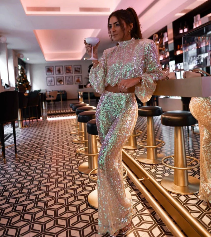 Franja – Damen Zweiteiler Set für Party Outfits Silber