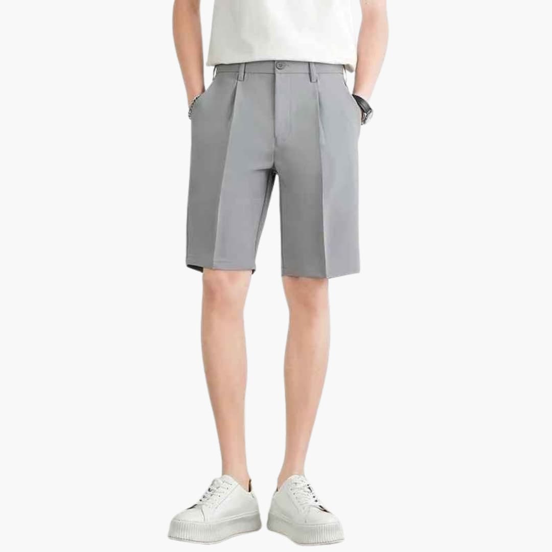 Franziskus - Herren Sommer Shorts mit Bundfalten Reißverschluss und Slim Fit Hellgrau