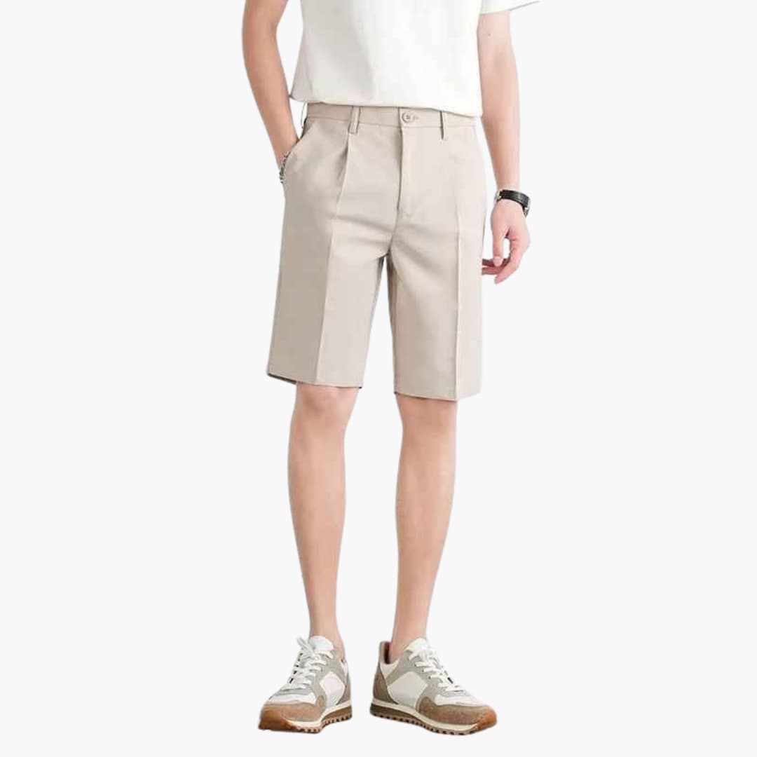 Franziskus - Herren Sommer Shorts mit Bundfalten Reißverschluss und Slim Fit Khaki