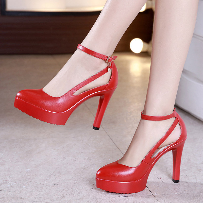 Frowine – Spitzenschuhe Hochzeit Stiletto High Heels Pumps Rot