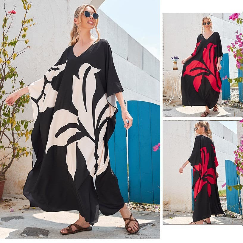 Géraldine- Damen Maxi Kaftan mit floralem Design