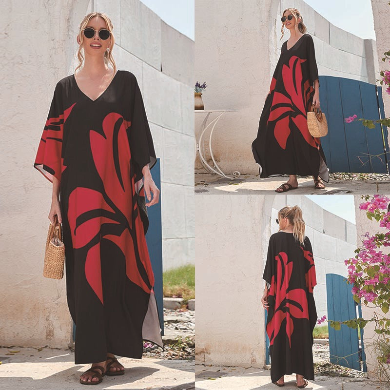 Géraldine- Damen Maxi Kaftan mit floralem Design 2