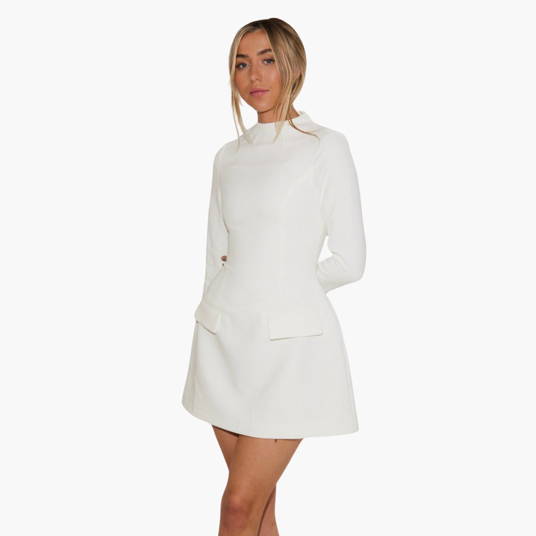 Gaetana - Mini Kleid für Damen mit langen Ärmeln Weiß