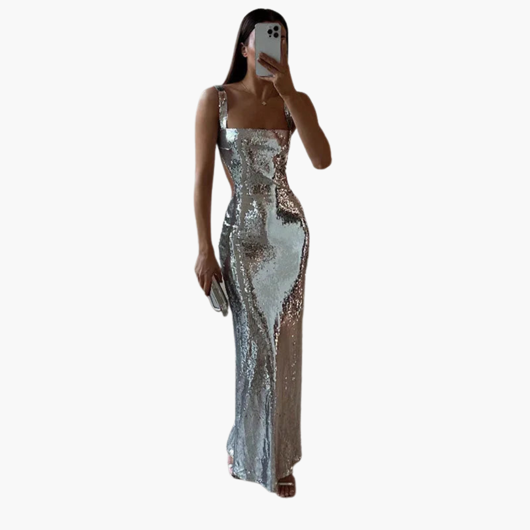 Gerhild – Elegantes Abendkleid mit Pailletten für Damen Silber