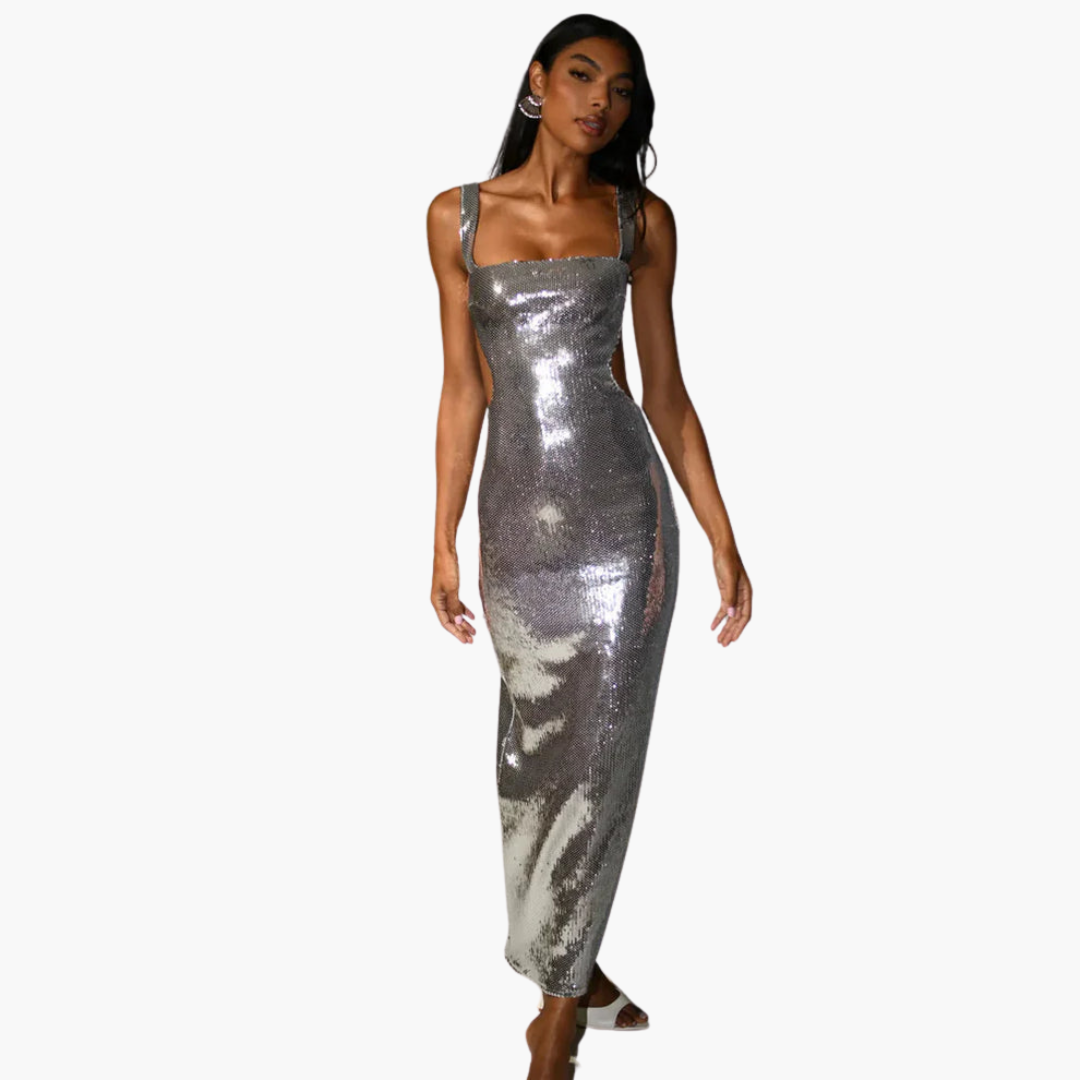 Gerhild – Elegantes Abendkleid mit Pailletten für Damen Silber