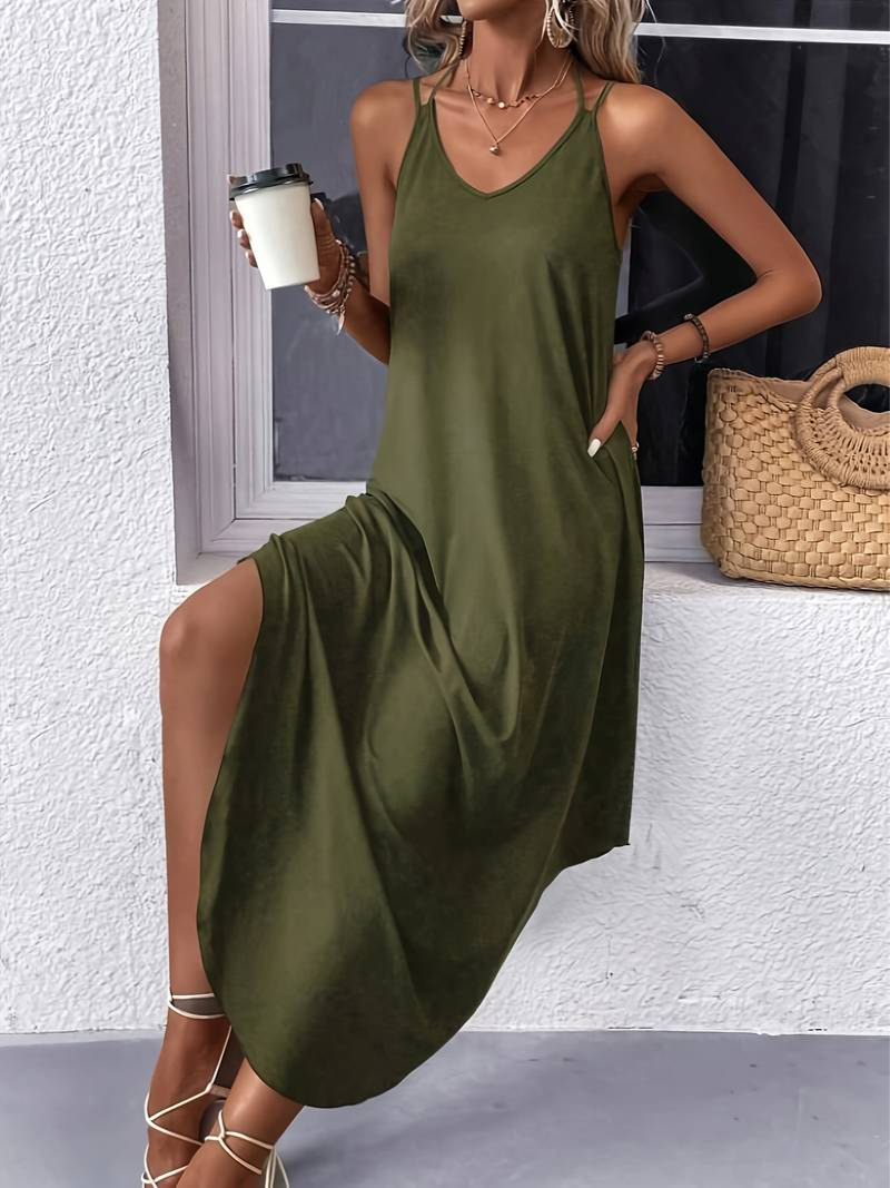 Gesina – Strand-Sommerkleid in Midilänge für Damen Armeegrün