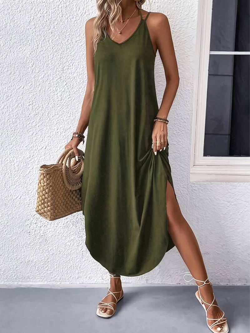 Gesina – Strand-Sommerkleid in Midilänge für Damen Armeegrün